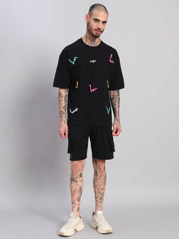 Griffel - Black Printed Oversized T-shirt and Shorts