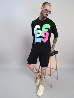 Griffel - Black Printed Oversized T-shirt and Shorts