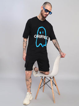 Griffel - Black Printed Oversized T-shirt and Shorts