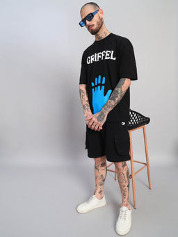 Griffel - Black Printed Oversized T-shirt and Shorts
