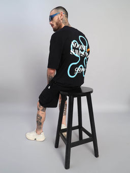 Griffel - Black Printed Oversized T-shirt and Shorts