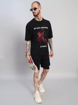 Griffel - Black Printed Oversized T-shirt and Shorts