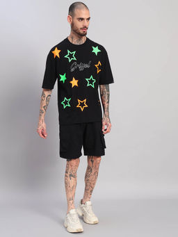 Griffel - Black Printed Oversized T-shirt and Shorts