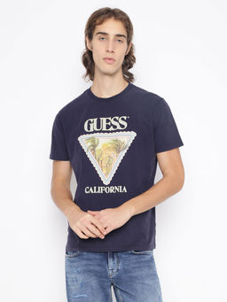 Guess - Navy Blue Printed Regular Fit T-Shirt