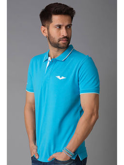 ROOKIES - Turquoise Solid Slim Fit Polo T-shirt