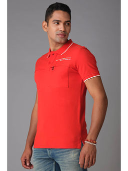 ROOKIES - Red Solid Slim Fit Polo T-shirt