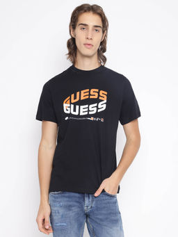 Guess - Black Printed Regular Fit T-Shirt