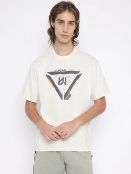 Guess - White Printed Oversized Fit T-Shirt