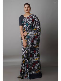 Unnati Silks - Black Pure Batik Kota Cotton Saree with Unstitched Blouse
