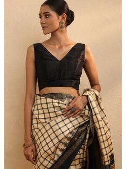 Sutra Art of Clothing - Black V-Neck Silk Stitched Blouse