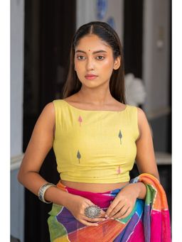 Sutra Art of Clothing - Yellow Boat-Neck Leaf Jamdani Stitched Blouse