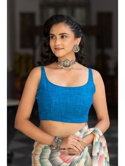 Sutra Art of Clothing - Blue Cotton Square-Neck Basic Stitched Blouse