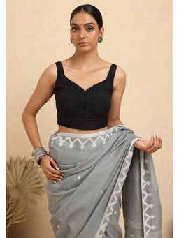 Sutra Art of Clothing - Black V-Neck South Cotton Stitched Blouse