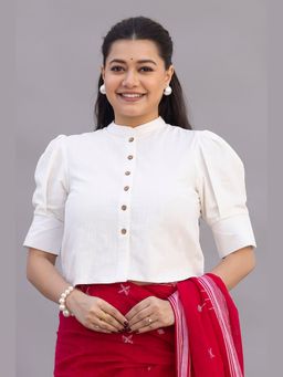 Sutra Art of Clothing - Komal White Cotton Stitched Blouse