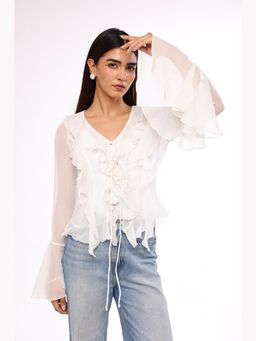 The Clothing Factory - Cloud Puff Bell Sleeve White Top