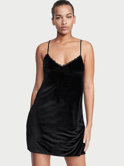 Victoria's Secret - Black Velvet V-Neck Nightdress (S)