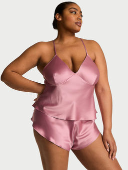 Victoria's Secret - Pink Satin Open-Back Solid Camisole and Shorts