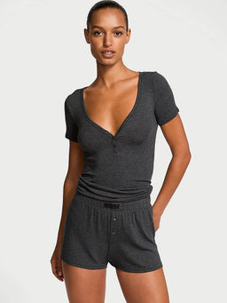 Victoria's Secret - Grey Ribbed Modal Short-Sleeve T-shirt and Shorts