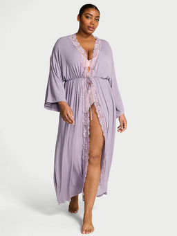 Victoria's Secret - Purple Ribbed Modal Lace-Trim Long Robe