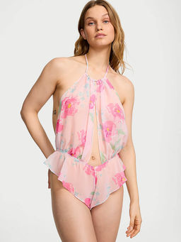 Victoria's Secret - Pink Very Sexy Peony Chiffon Halter Neck Teddy Babydoll