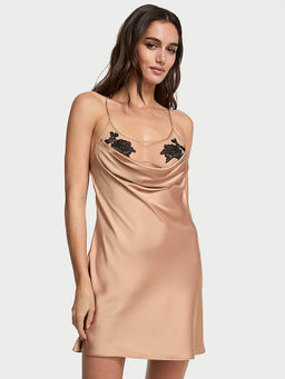 Victoria's Secret - Beige Sheer Rose Satin Draped Nightdress