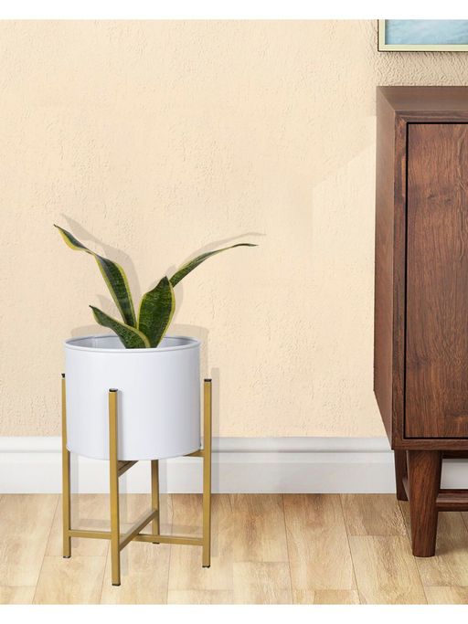 Homesake Metal Planter with Stand Gold Indoor