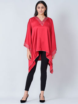 First Resort by Ramola Bachchan - Red Embellished Kaftan Top