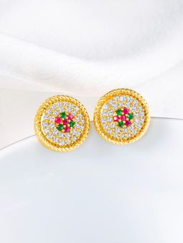 Peora - Gold Plated Multi-Color Cubic Zirconia Studded Stud Earrings
