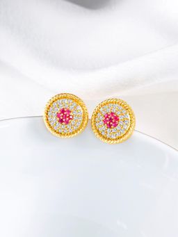 Peora - Gold Plated Rani Pink Cubic Zirconia Studded Stud Earrings