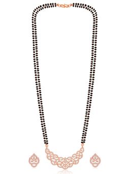 Peora - Rose Gold Plated Cubic Zirconia Studded Mangalsutra and Earrings Set