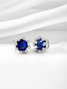 Peora - Silver Plated Cubic Zirconia Blue Crystal Stylish Round Stud Earrings