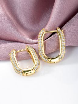 Peora - Gold Plated Cubic Zirconia Studded Stylish Hoop Earrings