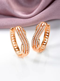 Peora - Rose Gold Plated Cubic Zirconia Studded Stylish Hoop Earrings