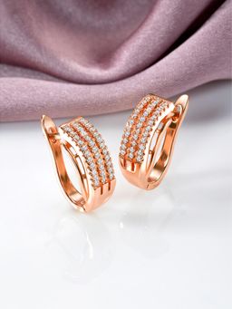 Peora - Rose Gold Plated Cubic Zirconia Studded Stylish Hoop Earrings