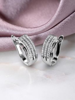 Peora - Silver Plated Cubic Zirconia Studded Stylish Hoop Earrings