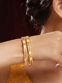 Priyaasi - Yellow Multicolor Stone-studded Geometric Gold-plated Bangle Set of 2