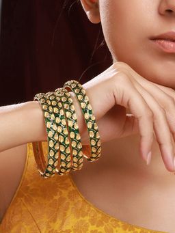 Priyaasi - Green Leaf Design Meenakari Gold-plated Bangle Set of 4