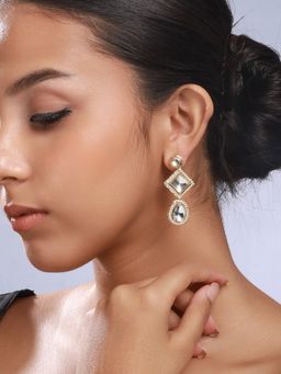 Priyaasi - Geometric Polki Kundan Gold-Plated Drop Earrings