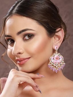 Priyaasi - Purple Floral Beaded Meenakari Gold-Plated Drop Earrings