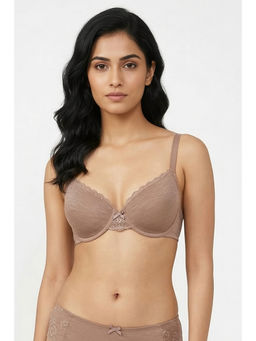 Zivame - Lace Melange Padded Wired 3/4th Coverage T-Shirt Bra - Brown