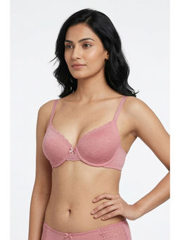 Zivame - Lace Melange Padded Wired 3/4th Coverage T-Shirt Bra - Pink