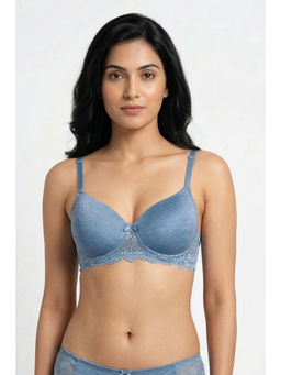 Zivame - Lace Melange Padded Non Wired 3/4th Coverage T-Shirt Bra - Blue