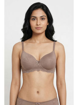 Zivame - Lace Melange Padded Non Wired 3/4th Coverage T-Shirt Bra - Brown