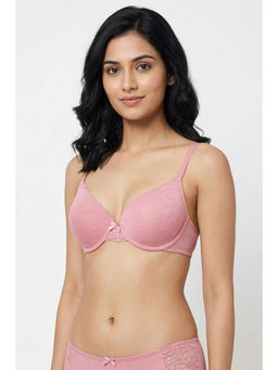 Zivame - Lace Melange Padded Non Wired 3/4th Coverage T-Shirt Bra - Pink