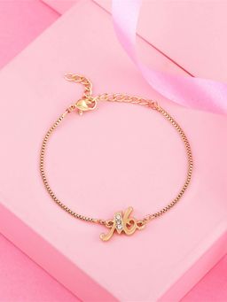 Estele - Gold Plated Artistic M Initial Bracelet with Austrian Crystals for Men and Women