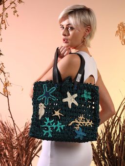 SUGERCANDY - Navy and Beige Merci Handmade Tote Bag