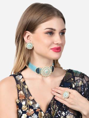 Buy Zaveri Pearls Turquoise Blue Pink Enamel Kundan Jhumki Earring