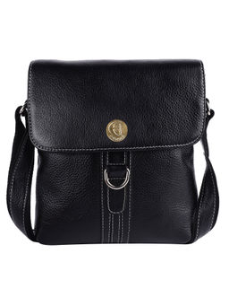 HiLEDER - Leather Messenger 7" Sling Cross Body D-Loop Handbag For Men Women Black