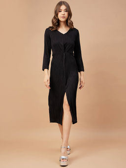 Gipsy - Women Black Solid Polyester Flutter Sleeve V Neck Dress