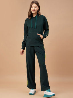 Gipsy - Women Bottle Green Solid Cotton/Poly Regular Sleeve Hooded Neck Co-Ord (Set of 2)